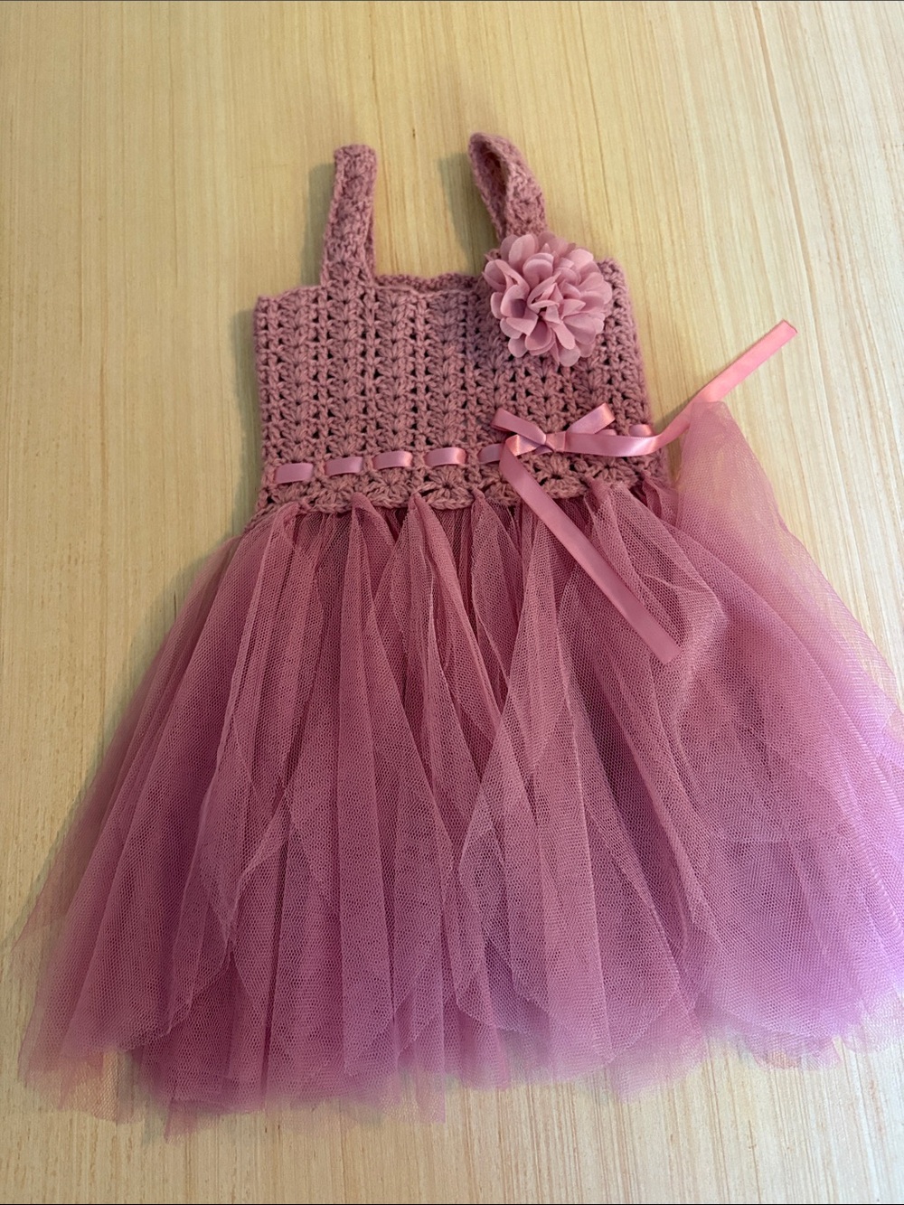 Girls' Mauve Tulle Flower Strap Formal Dress